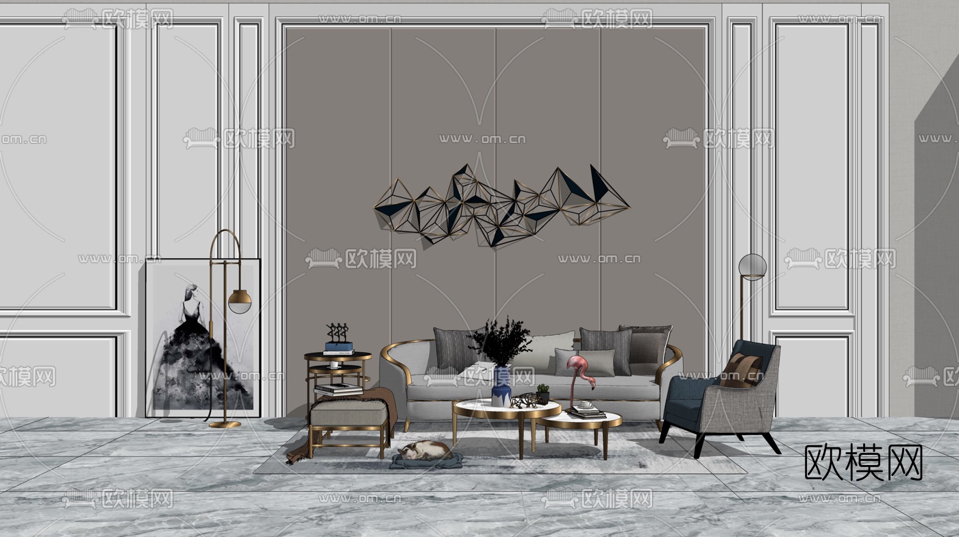现代轻奢组合沙发su模型下载（渲染图1）
