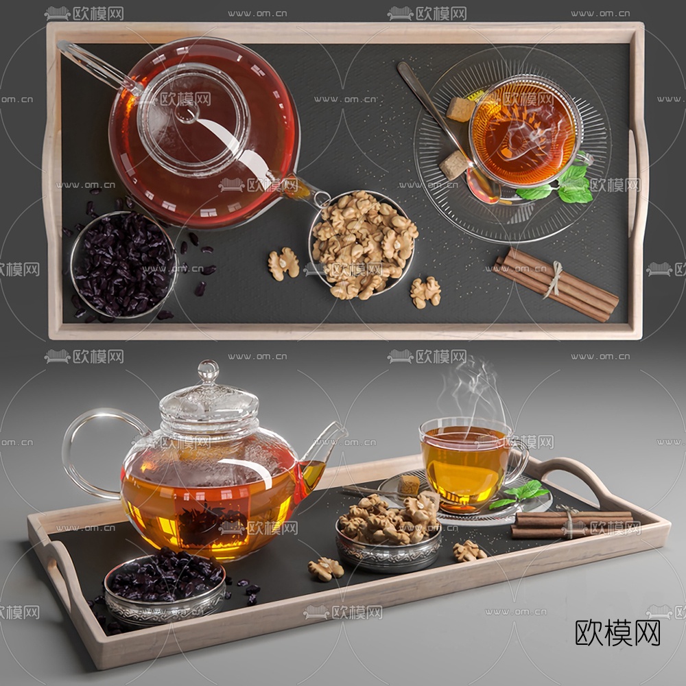 现代茶具零食3d模型下载