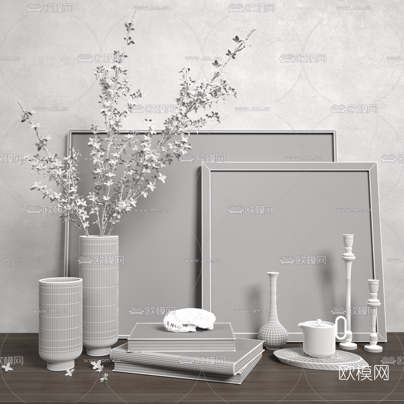 北欧花瓶书籍摆件3d模型