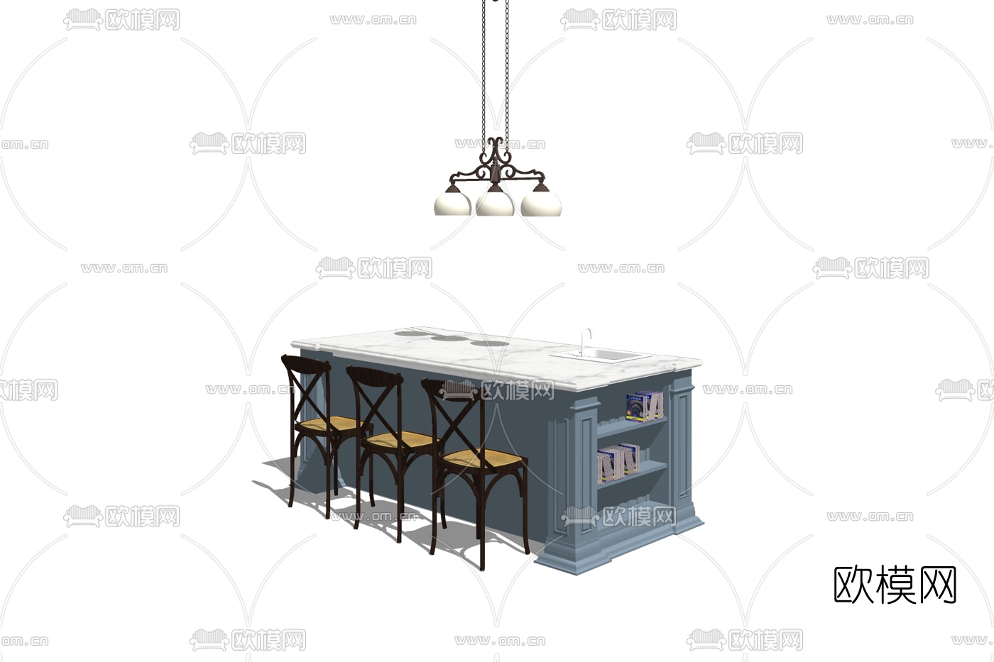 简欧吧台su模型下载