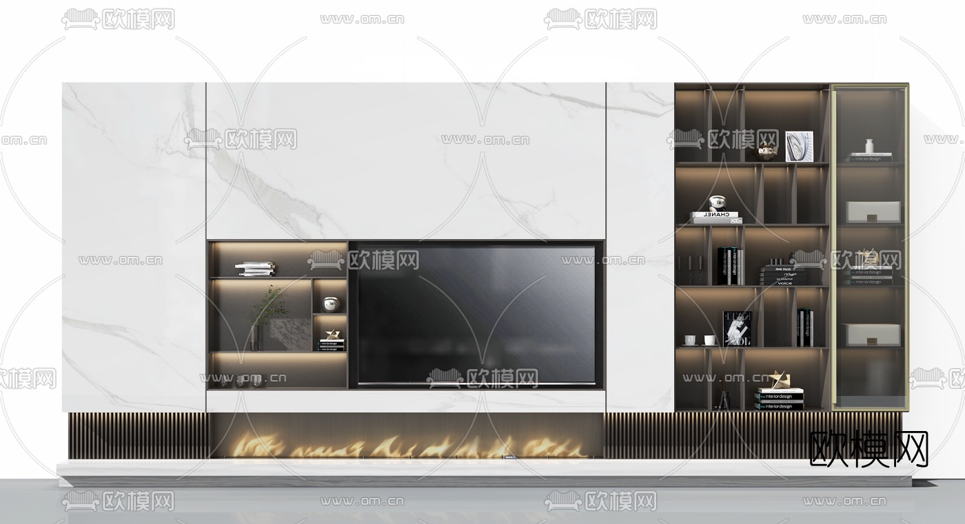 现代轻奢电视背景墙3d模型