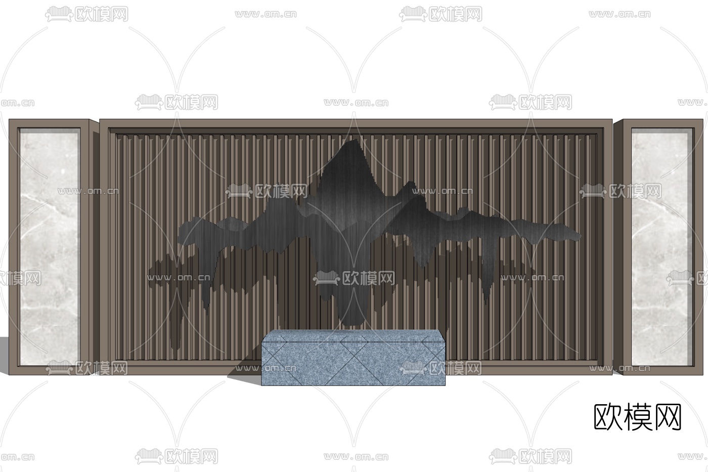 新中式景观墙免费su模型下载