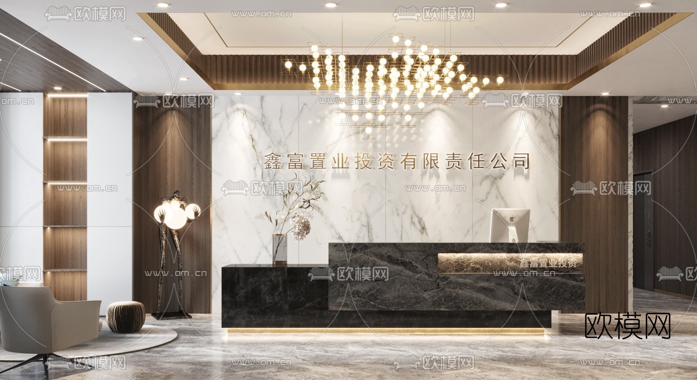 现代办公室前台接待台3d模型
