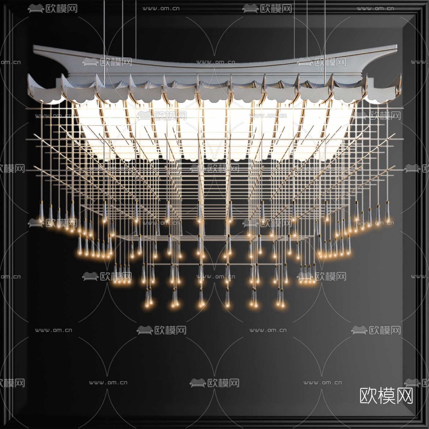 新中式大型装饰吊灯3d模型下载