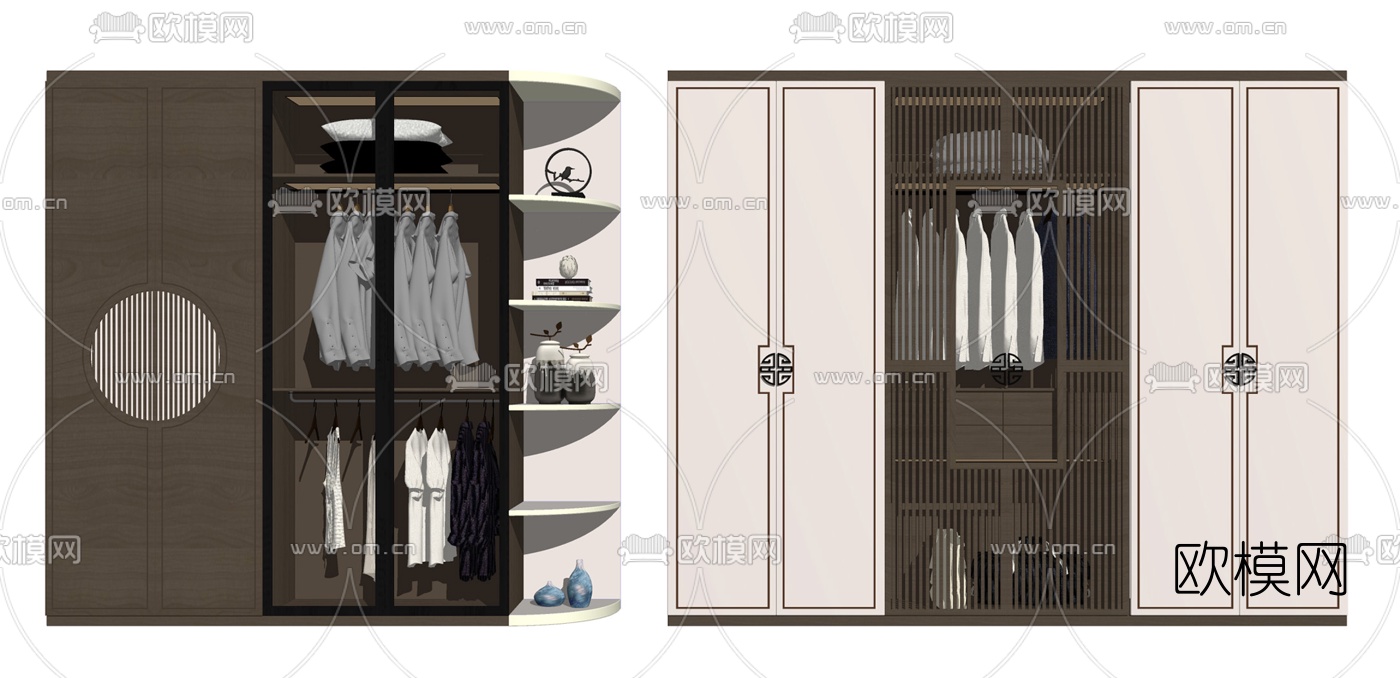 新中式衣柜su模型下载