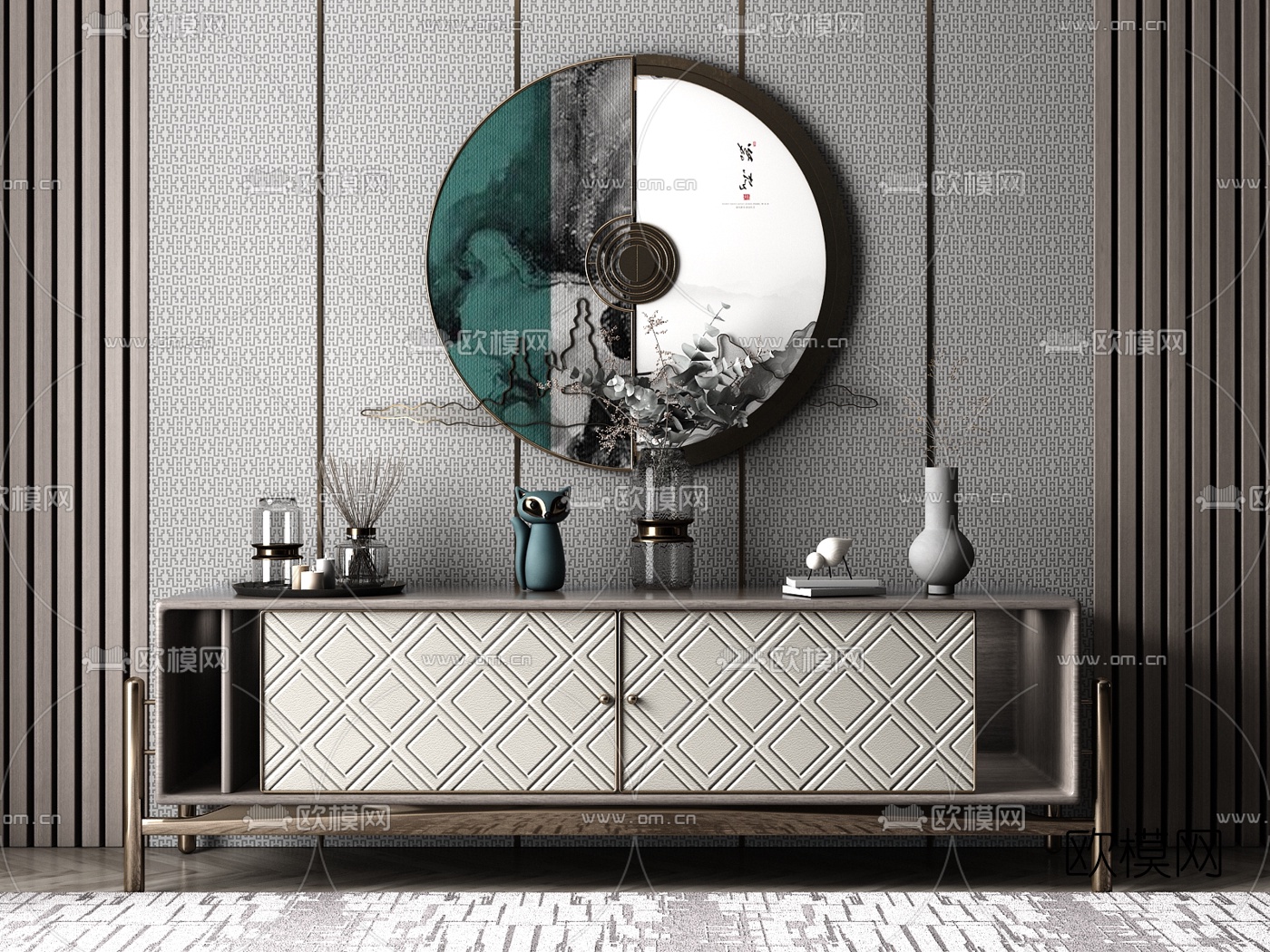 新中式轻奢电视柜3d模型下载