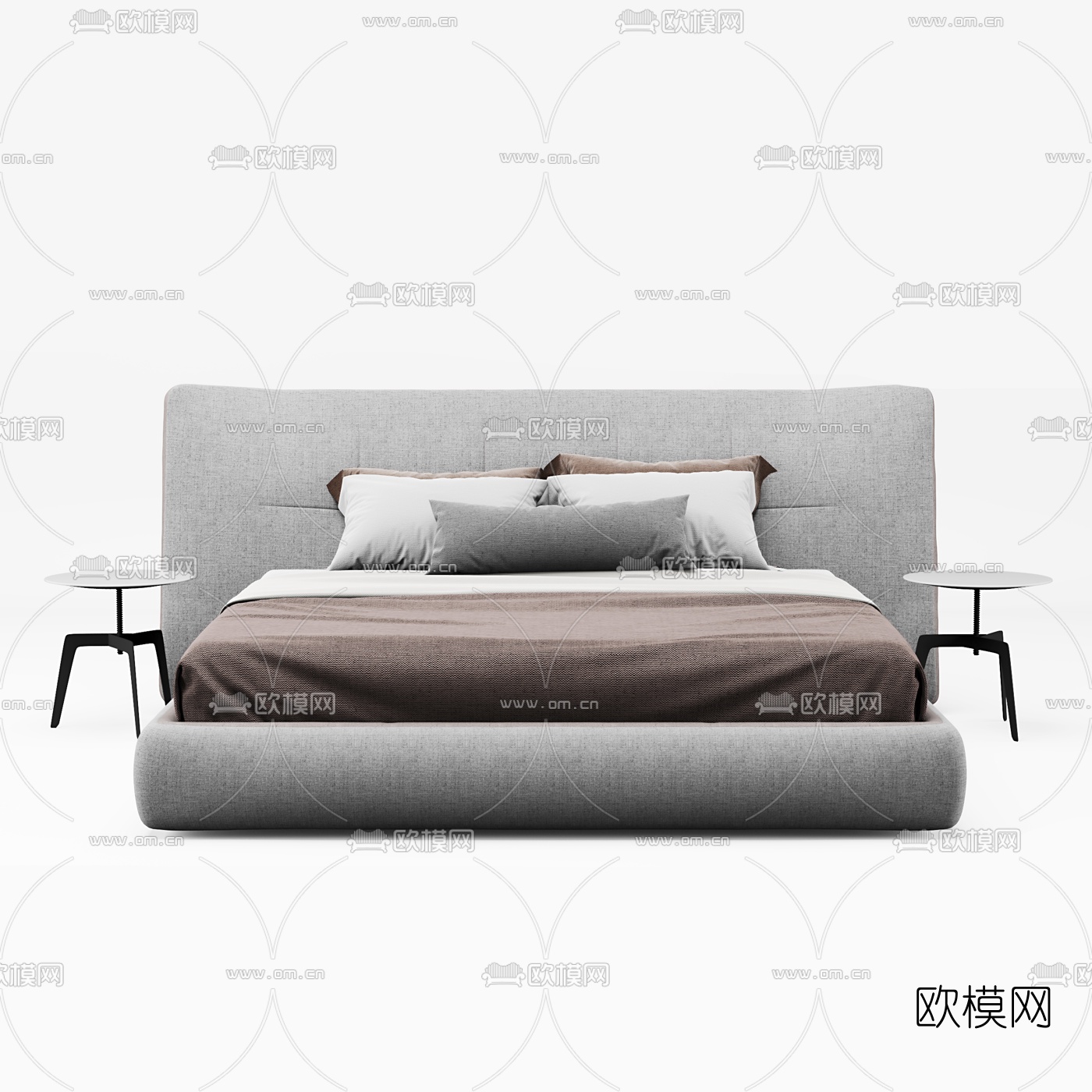 Poliform现代布艺双人床3d模型下载（渲染图1）