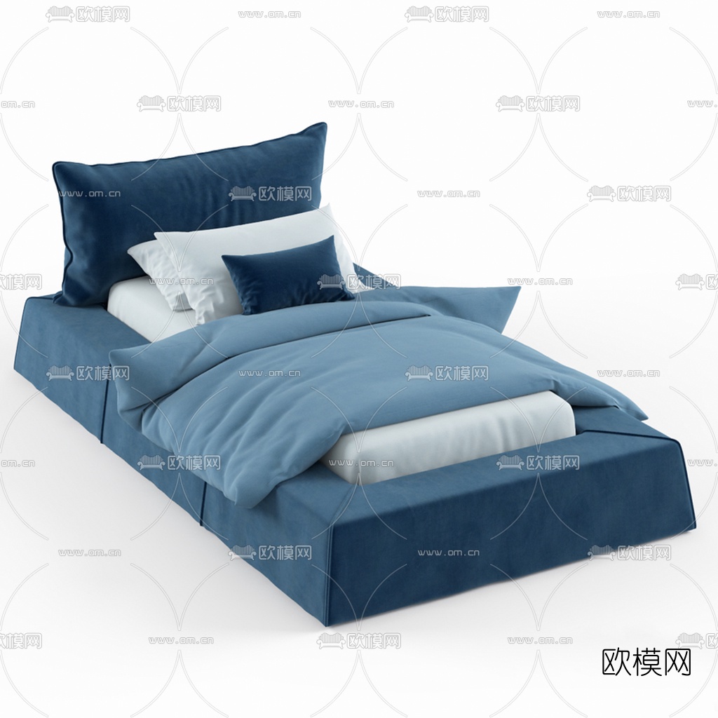 北欧布艺单人床3d模型下载（渲染图2）