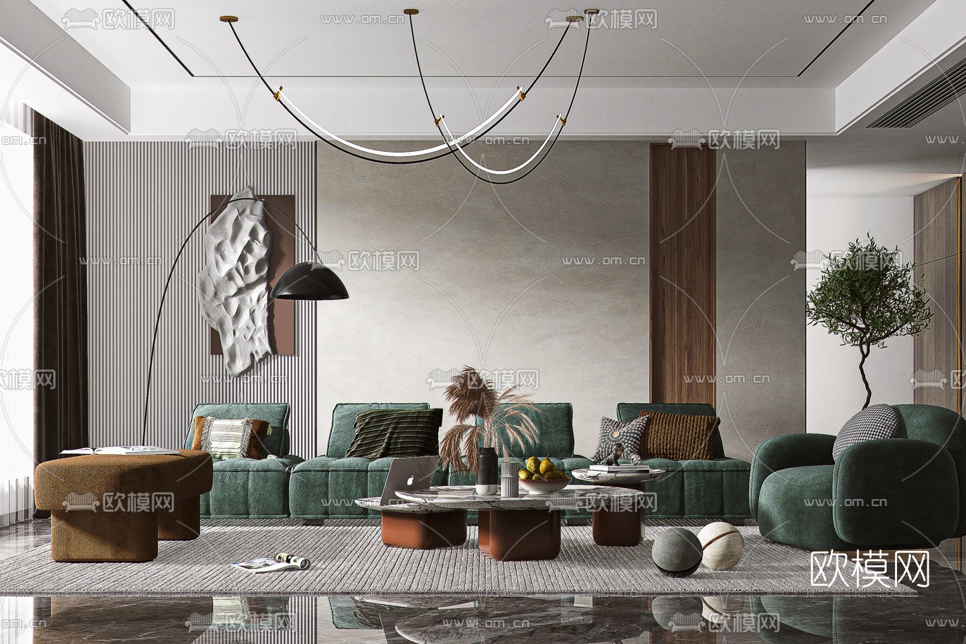 现代布艺沙发组合3d模型下载