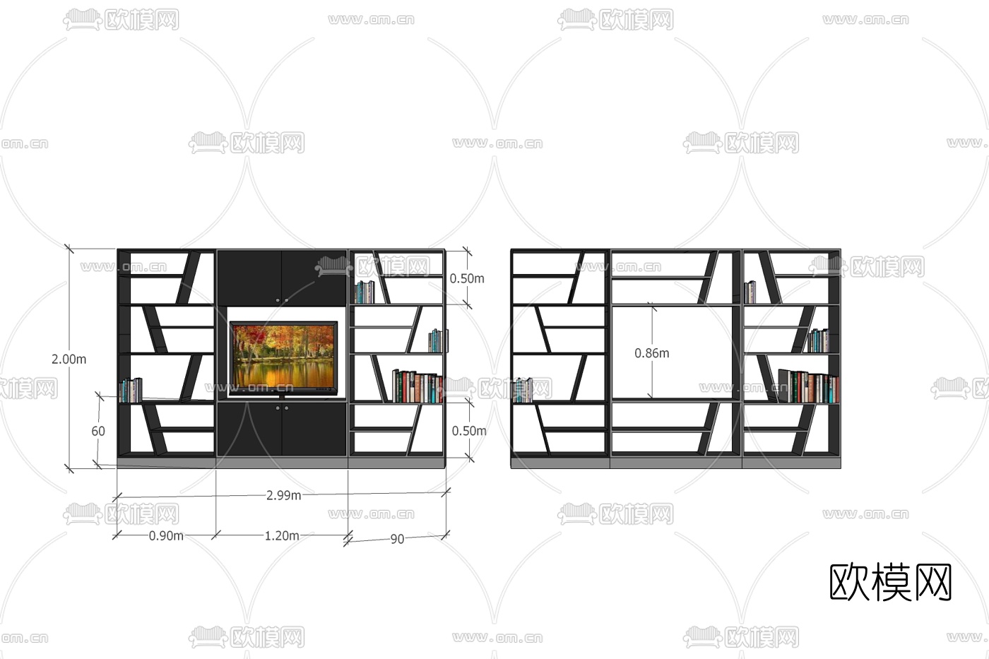 现代实木电视柜免费su模型下载