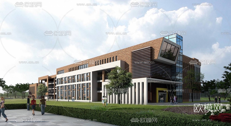 现代学校外观3d模型下载(渲染图1)