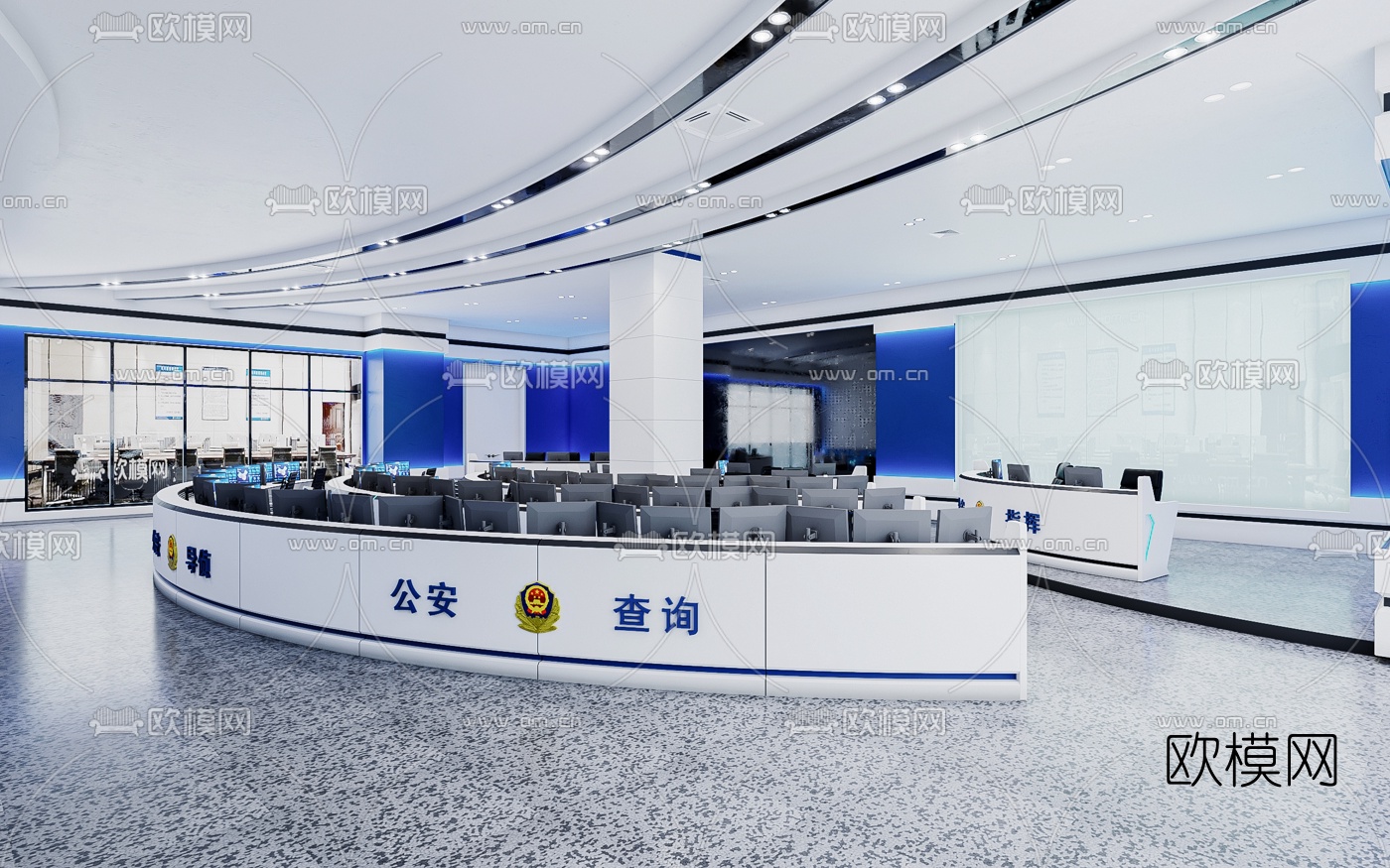 现代公安局指挥大厅3d模型下载（渲染图3）