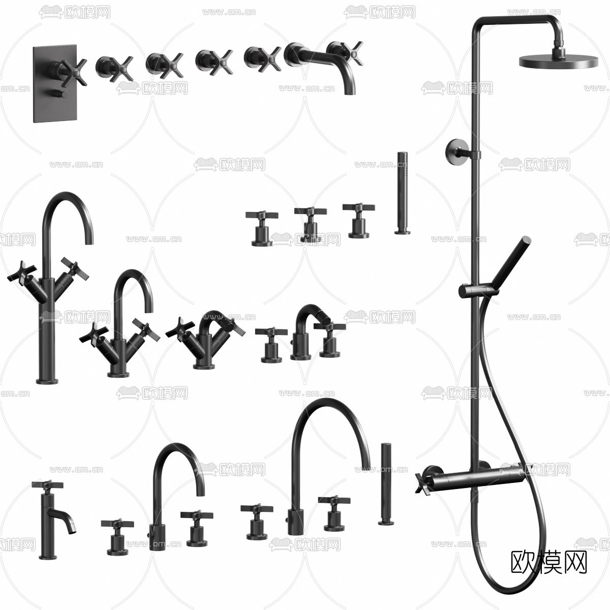 现代花洒开关水龙头3d模型下载（渲染图1）