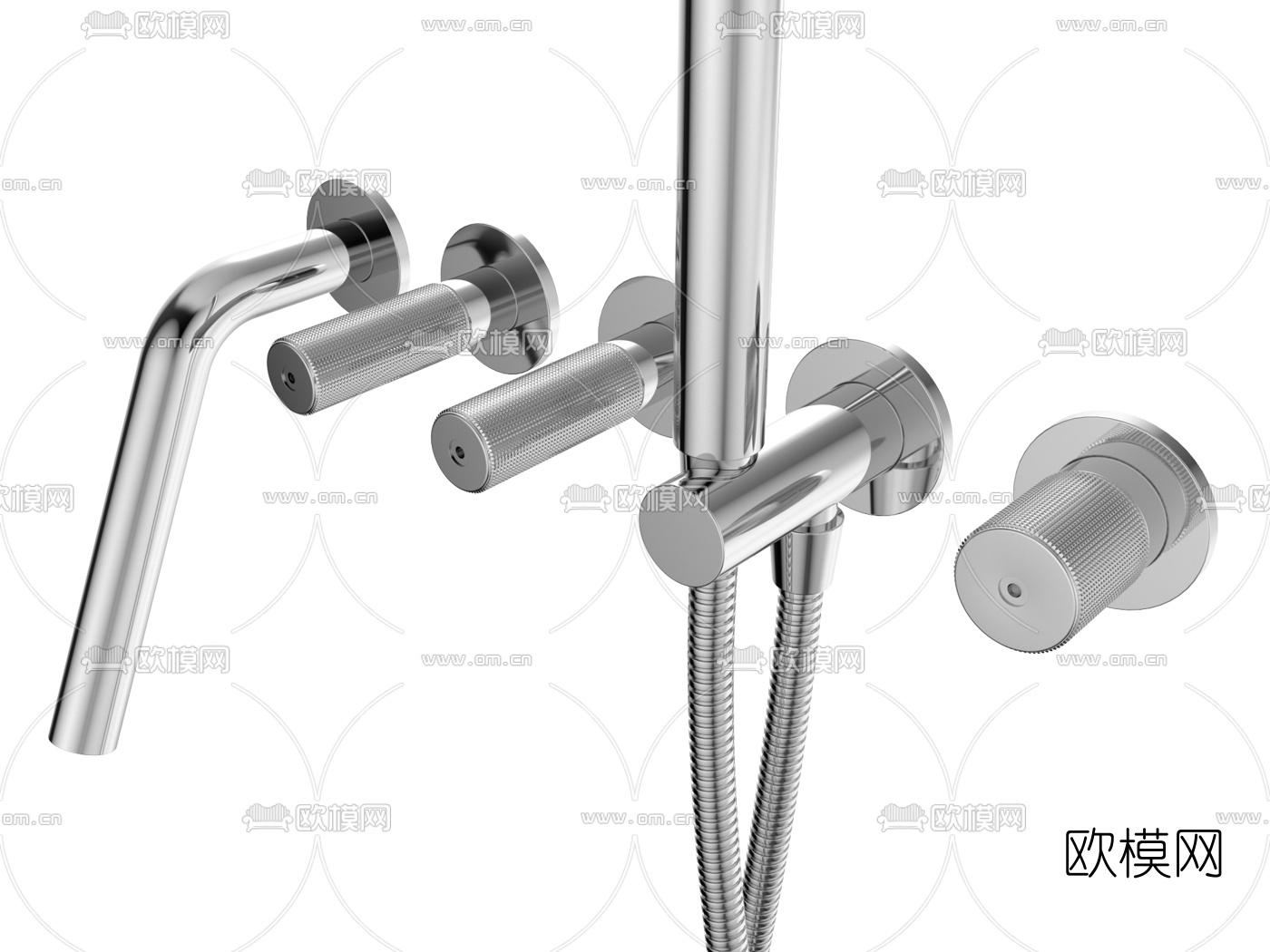 现代壁挂式水龙头花洒3d模型下载（渲染图1）