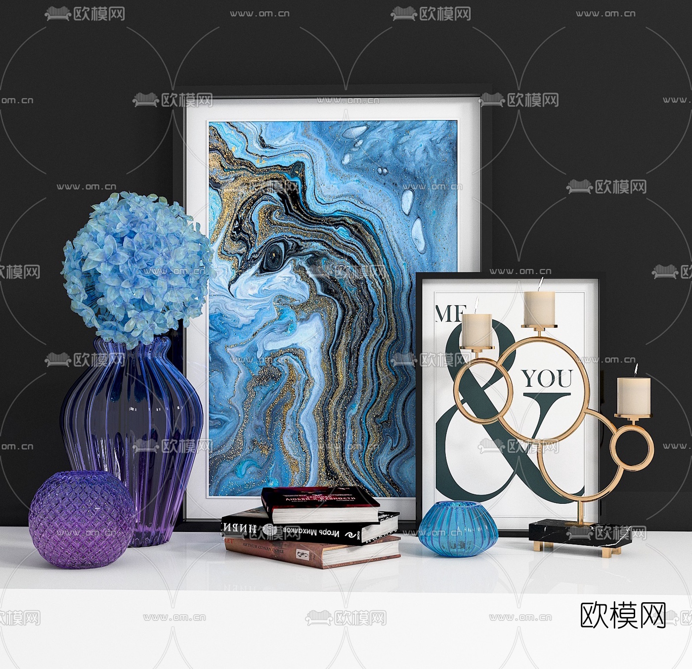 现代花瓶装饰画摆件免费3d模型下载（渲染图1）