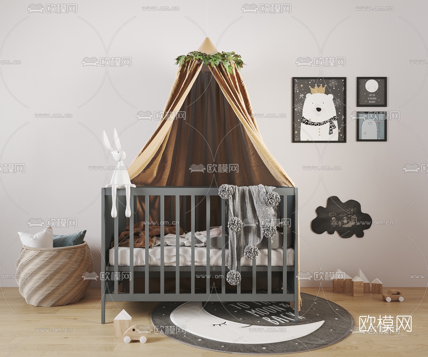 现代儿童床婴儿床3d模型下载