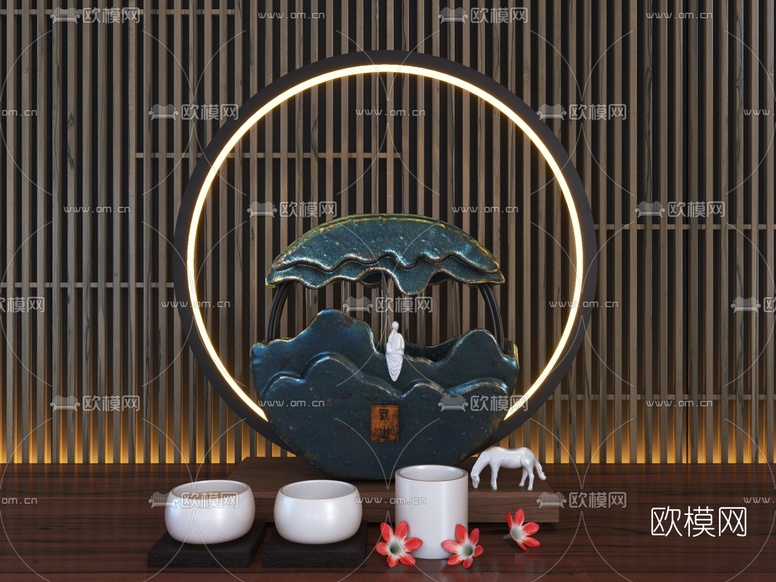 新中式禅意摆件茶杯3d模型下载(渲染图1)