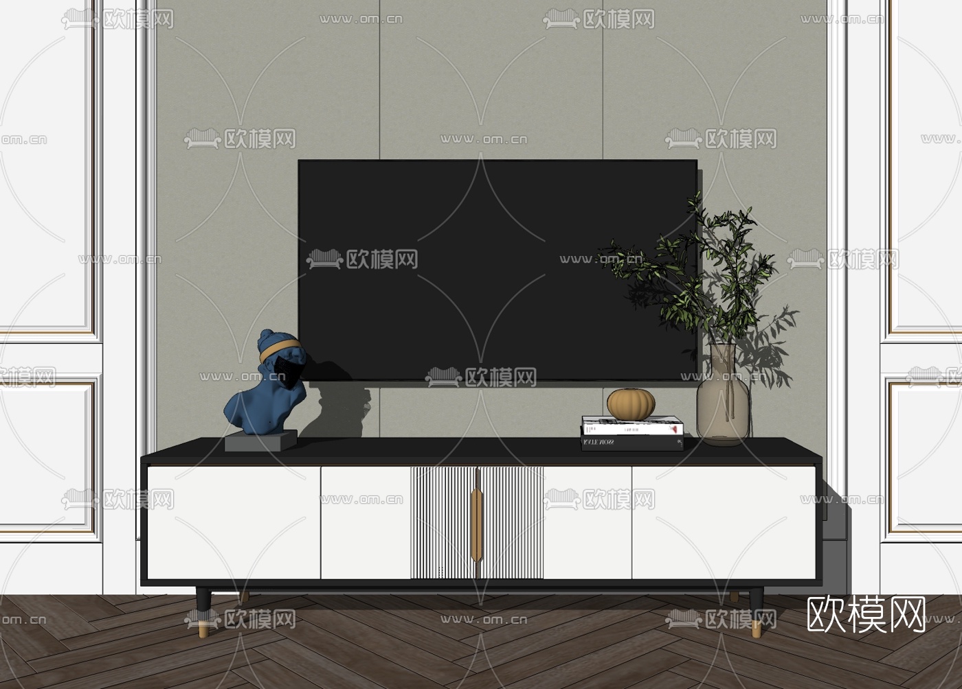 现代轻奢电视柜su模型-免费3dmax模型库-欧模网