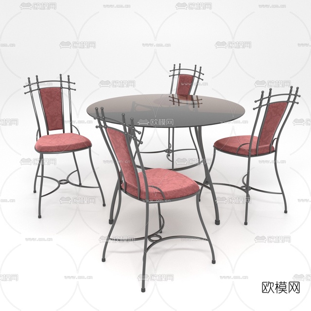 简欧铁艺餐桌椅免费3d模型