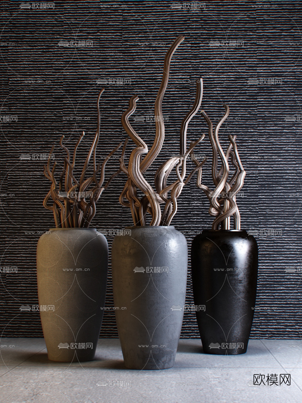 新中式干枝花瓶摆件3d模型下载（渲染图1）