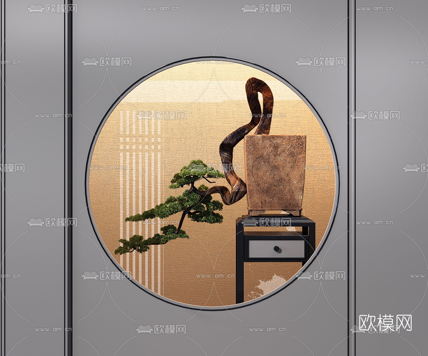 新中式绿植盆栽3d模型