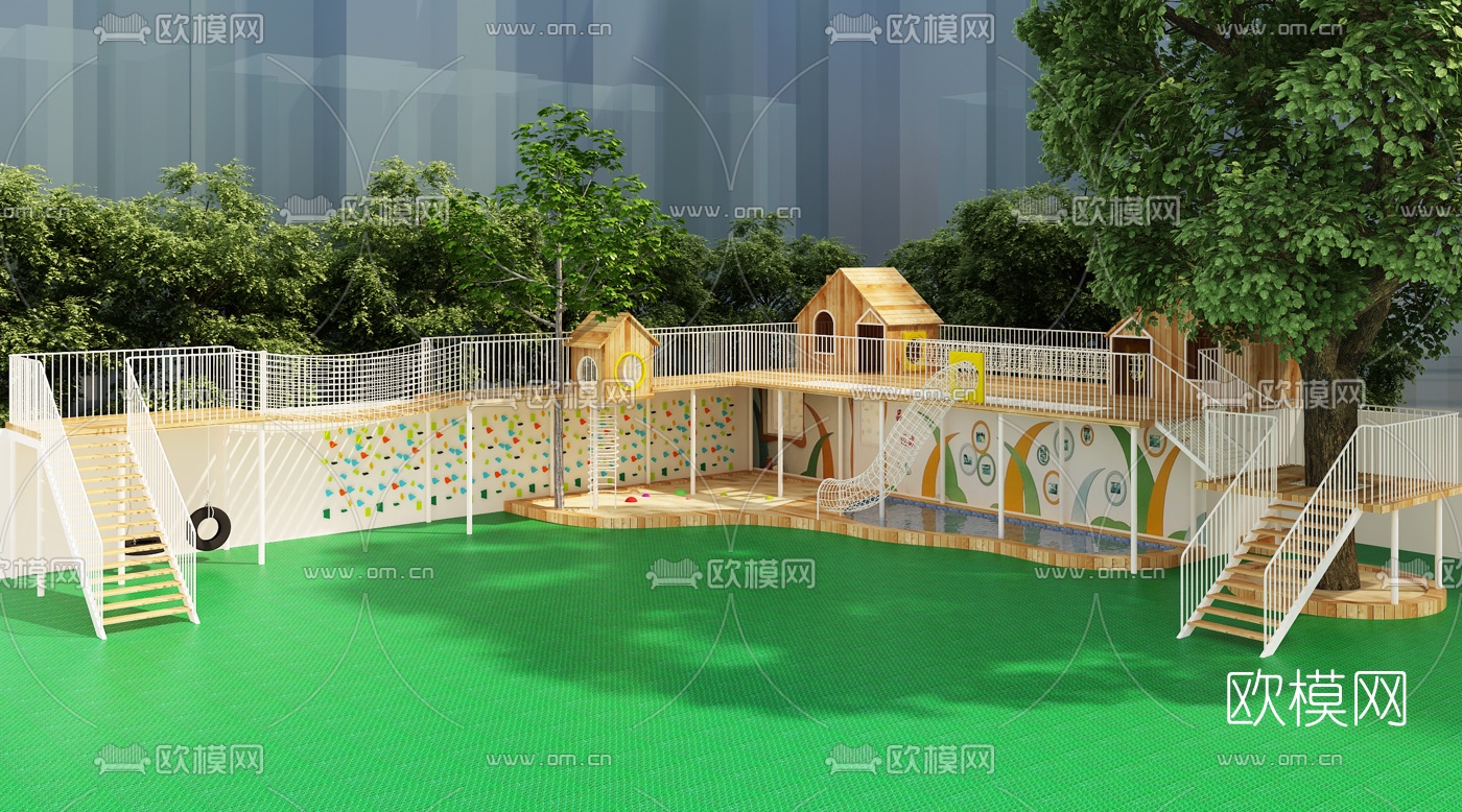 现代户外儿童游乐场3d模型下载（渲染图2）