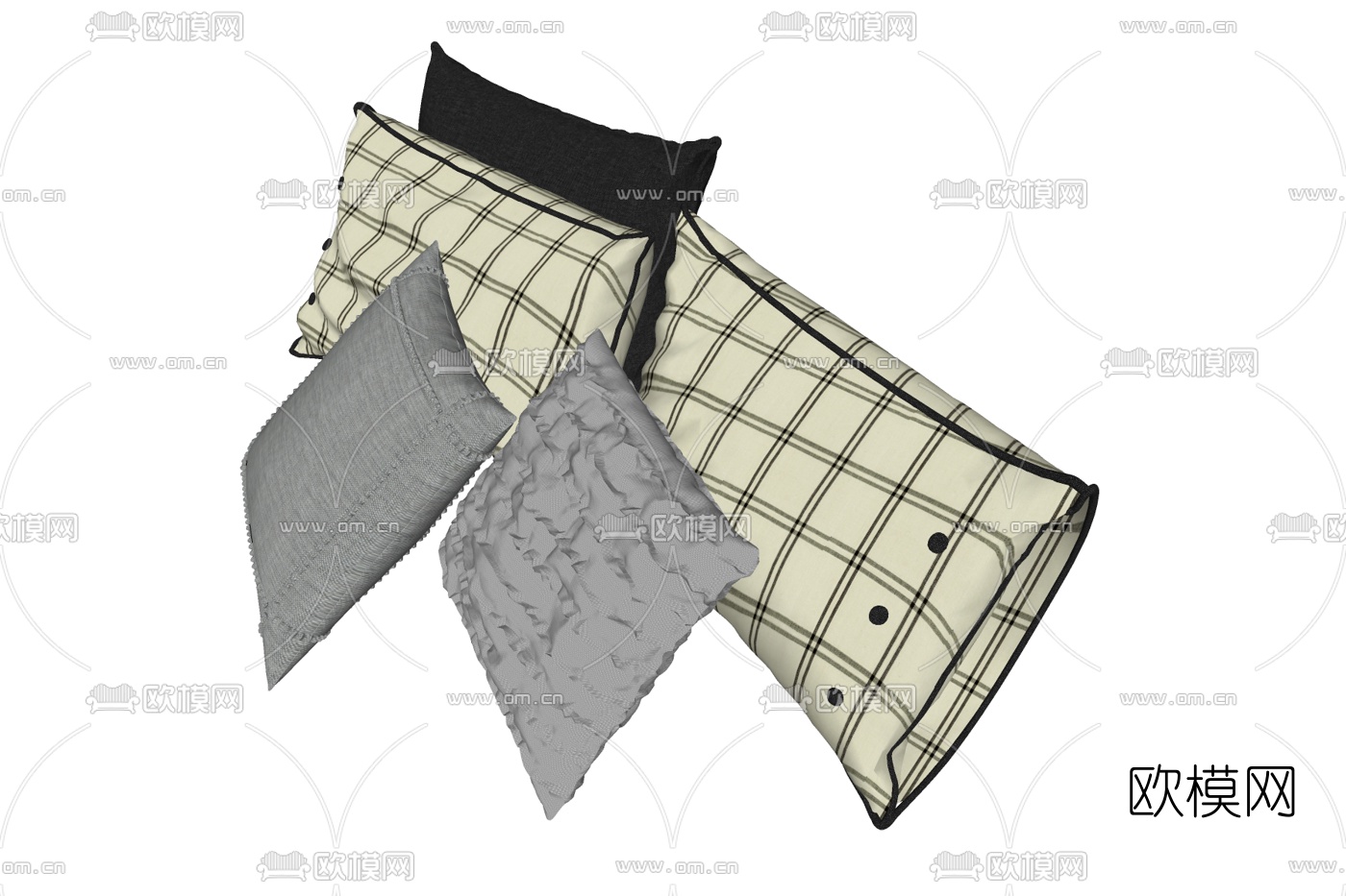 现代格子布艺枕头免费su模型下载
