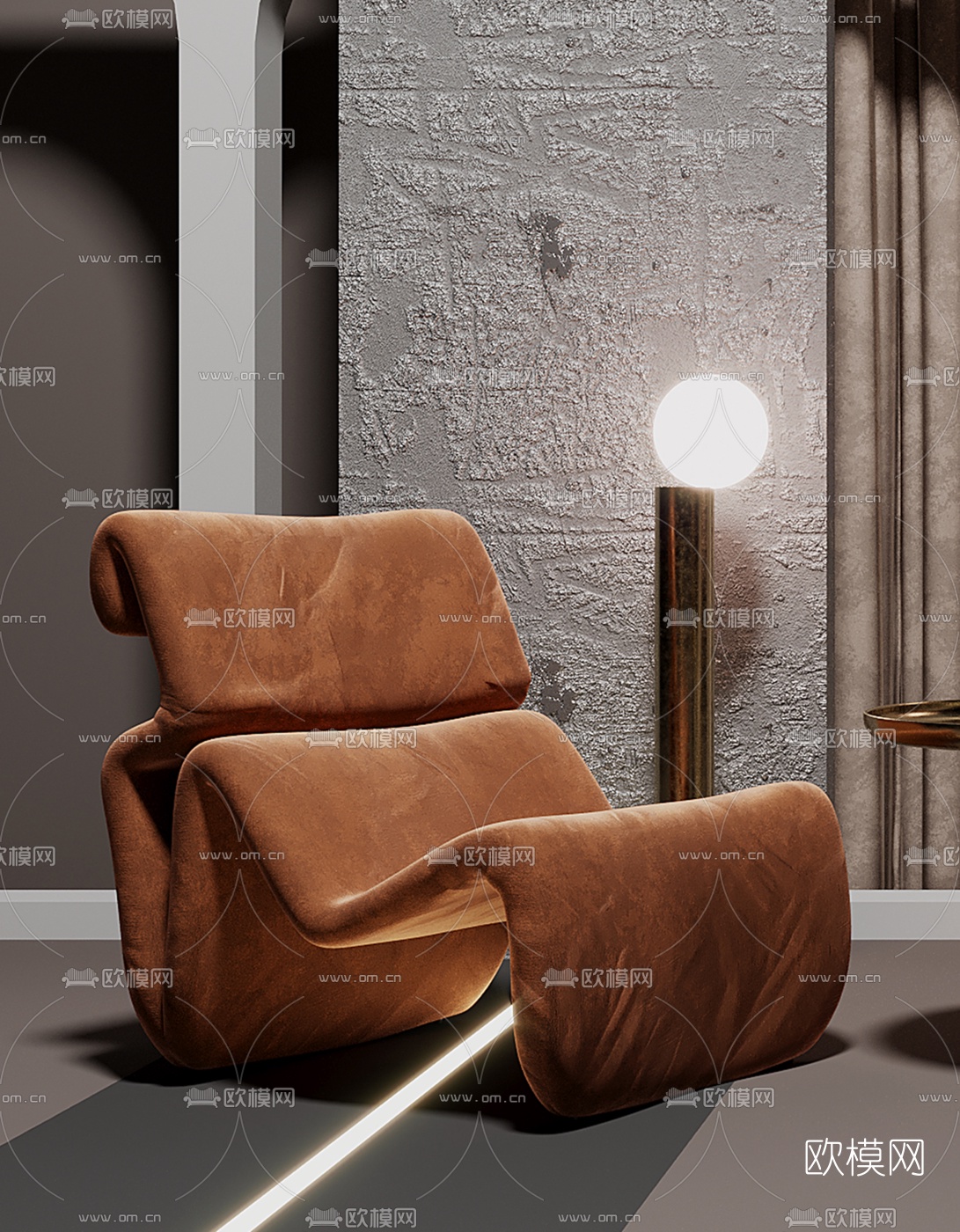 现代布艺躺椅边几3d模型下载（渲染图2）