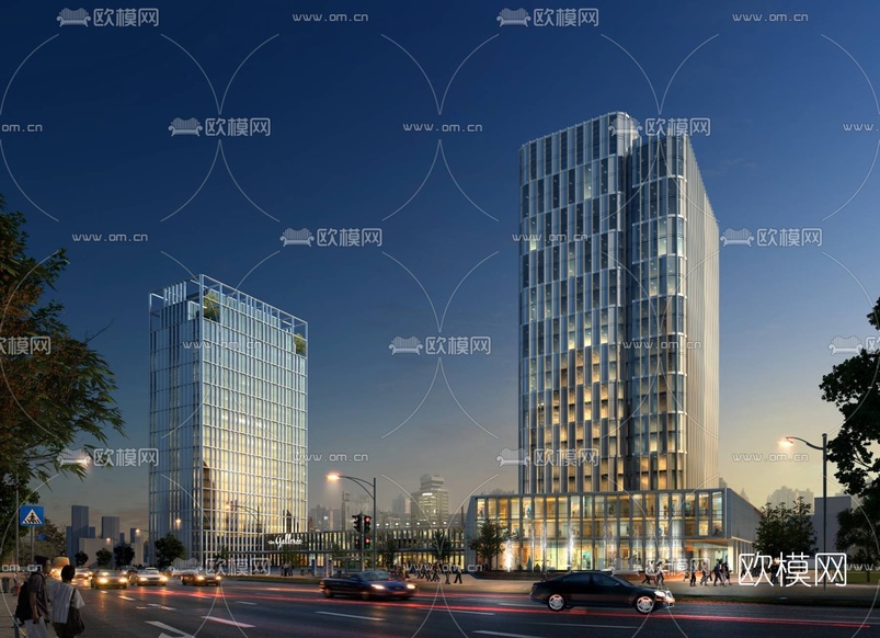 现代商业综合楼鸟瞰3d模型下载(渲染图2)