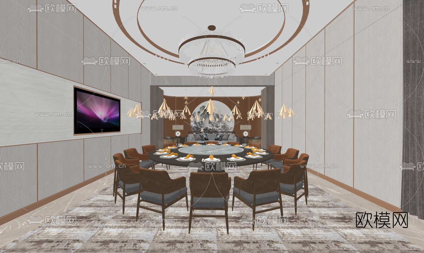 中式餐厅客厅su模型下载（渲染图1）