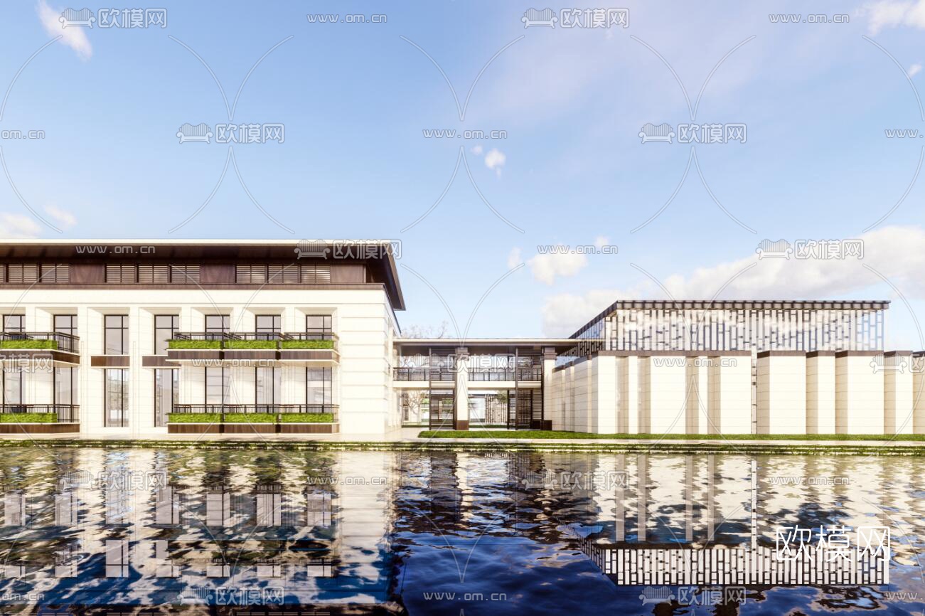 新中式学校鸟瞰su模型下载（渲染图4）