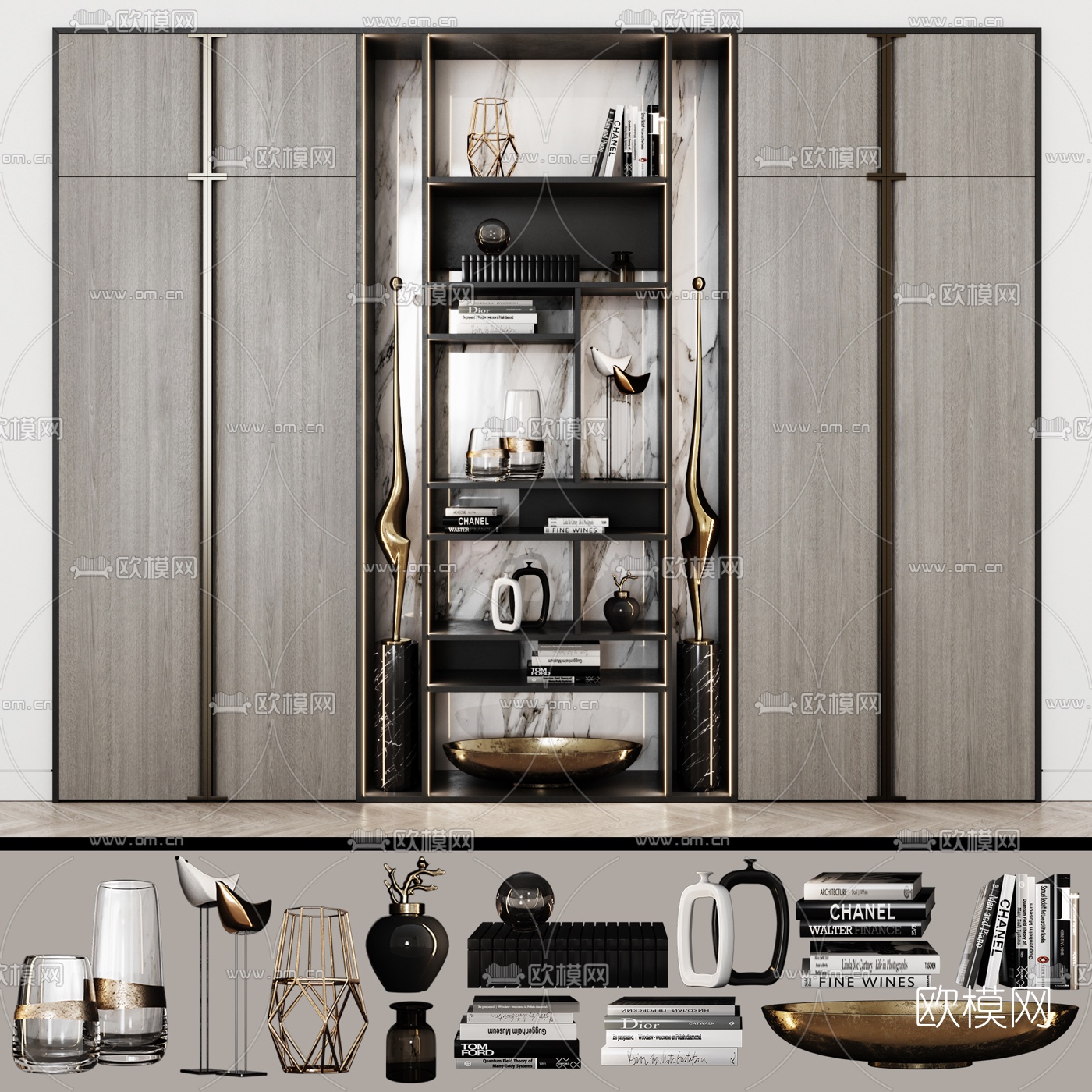 现代轻奢装饰柜3d模型下载