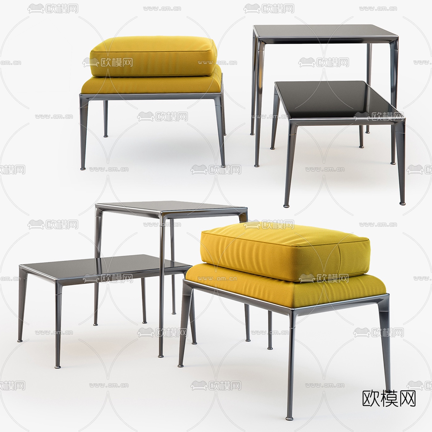 B&B Italia 现代简易不锈钢子母几3d模型下载