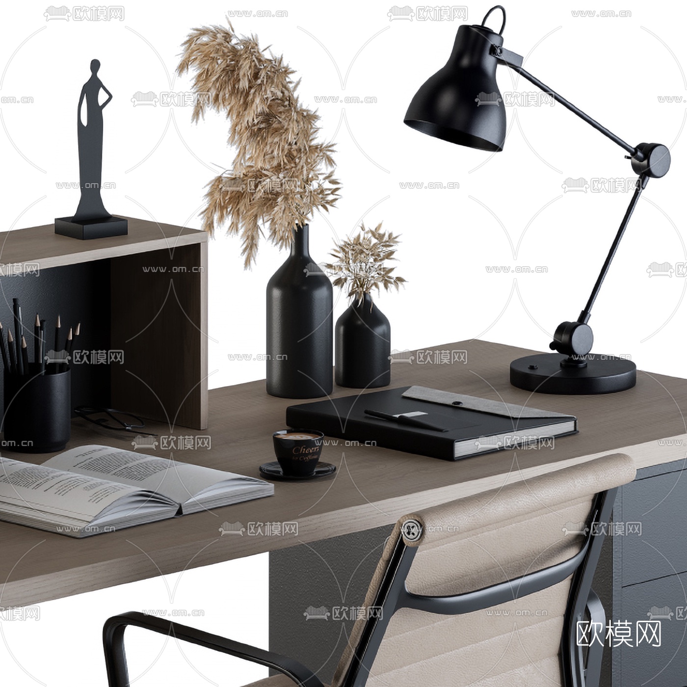 现代办公桌椅3d模型下载（渲染图2）