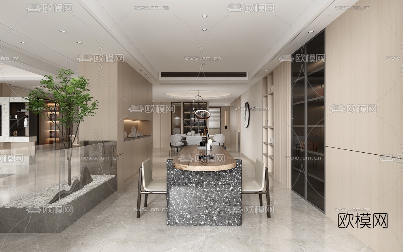 现代客厅餐厅3d模型