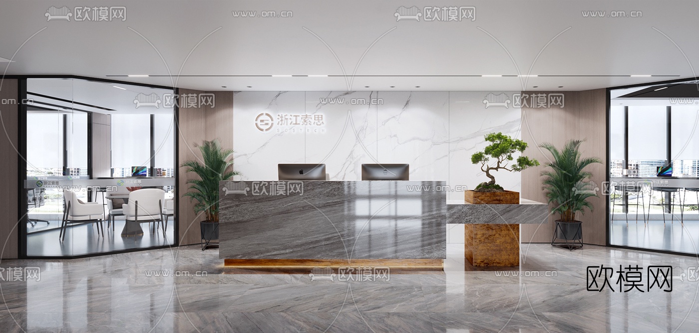 现代公司大堂前台3d模型