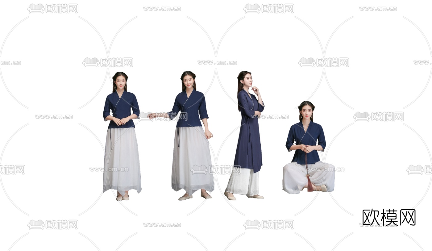 新中式古装美女人物su模型下载