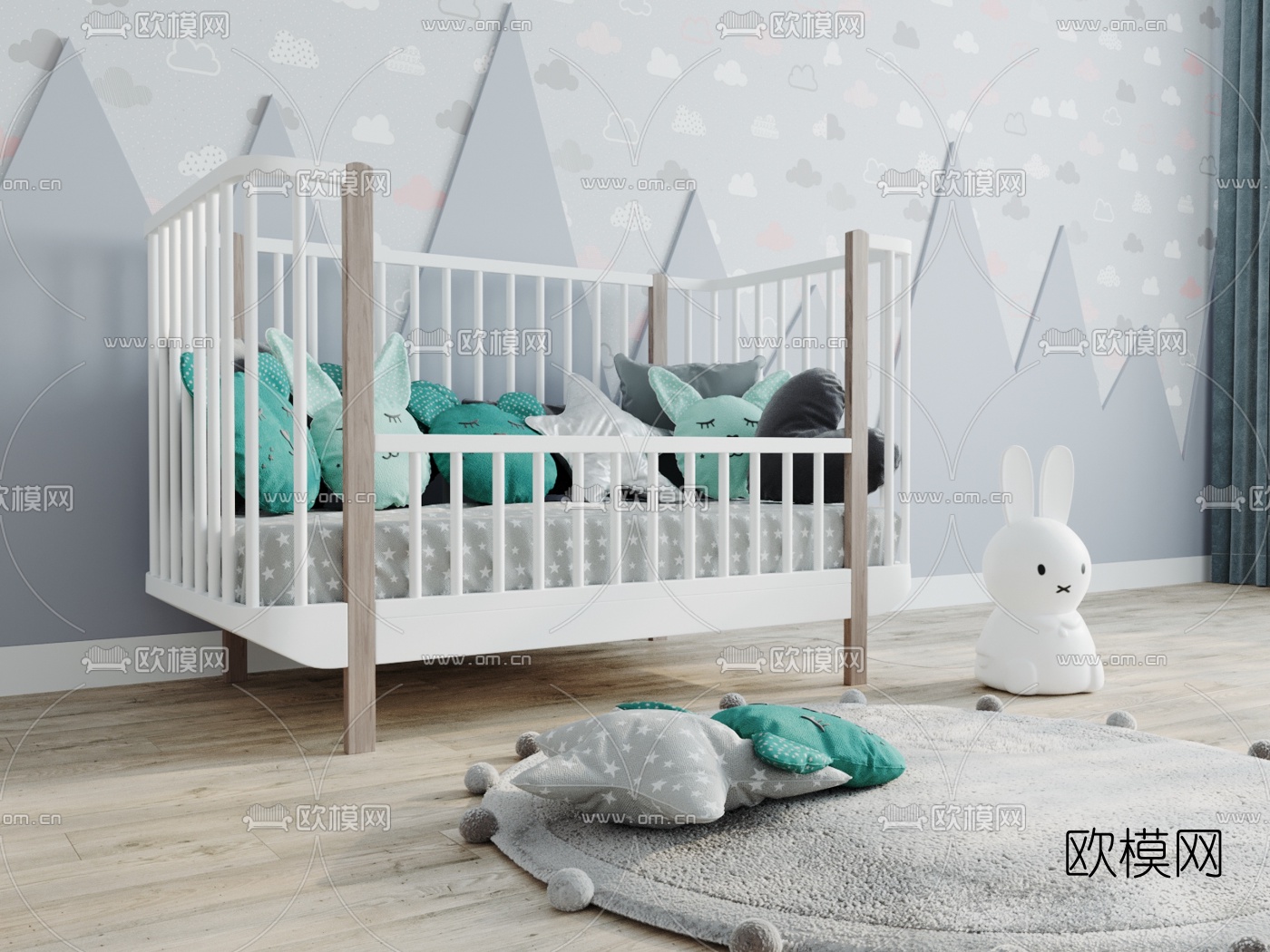 现代儿童床婴儿床3d模型下载（渲染图7）