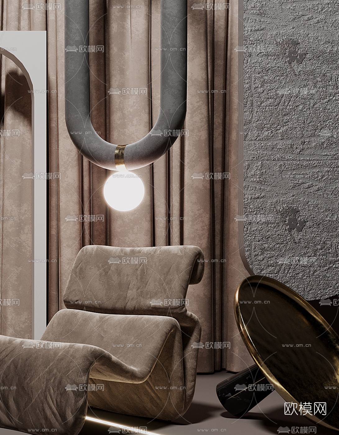 现代布艺躺椅边几3d模型下载（渲染图4）