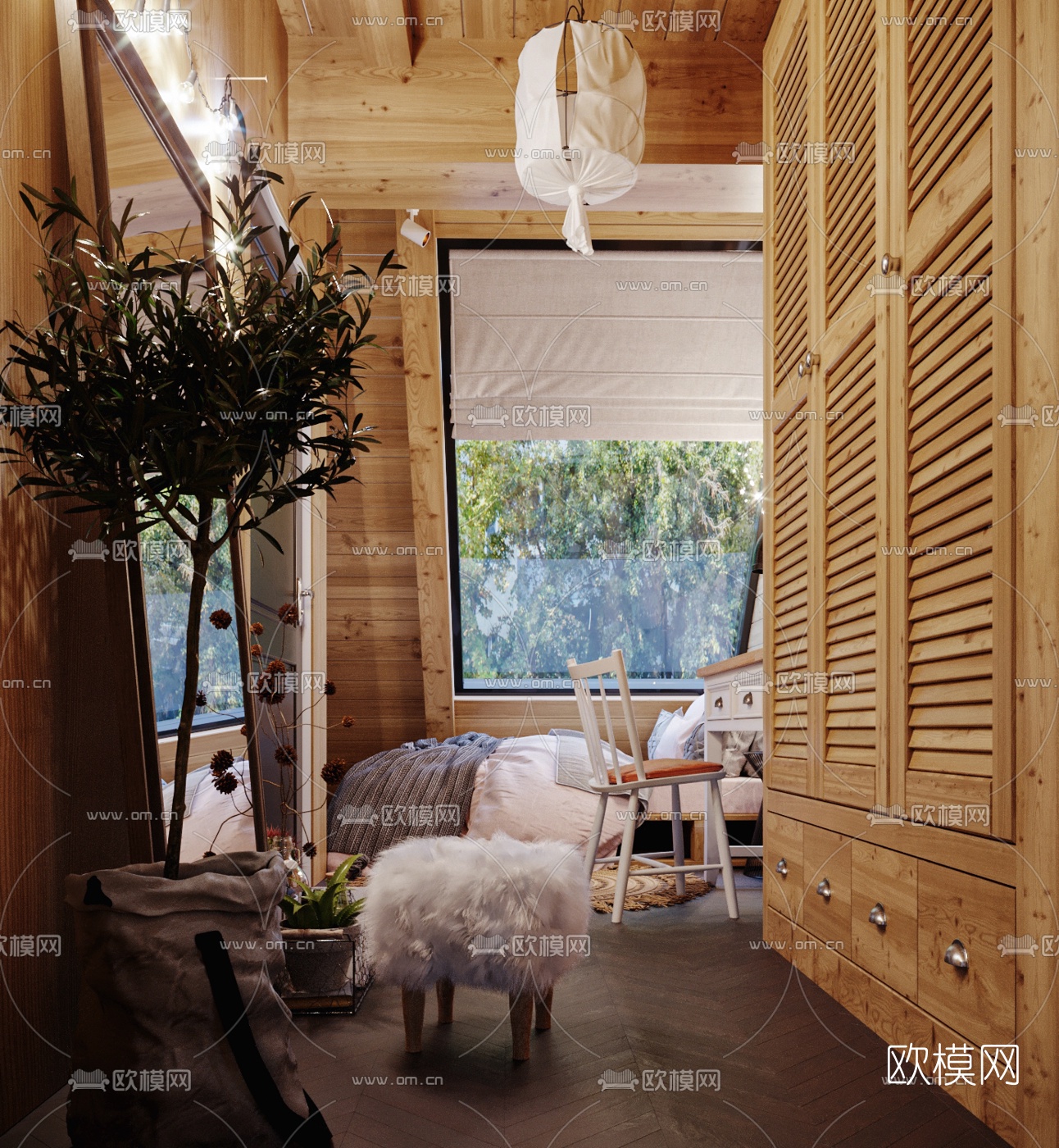 北欧阁楼卧室3d模型下载（渲染图3）