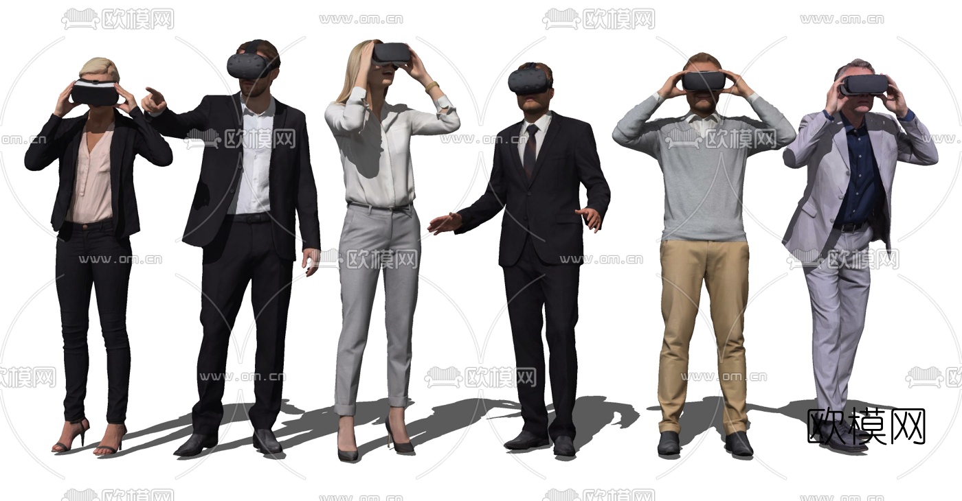 欧式戴VR眼镜体验人物su模型下载（渲染图2）