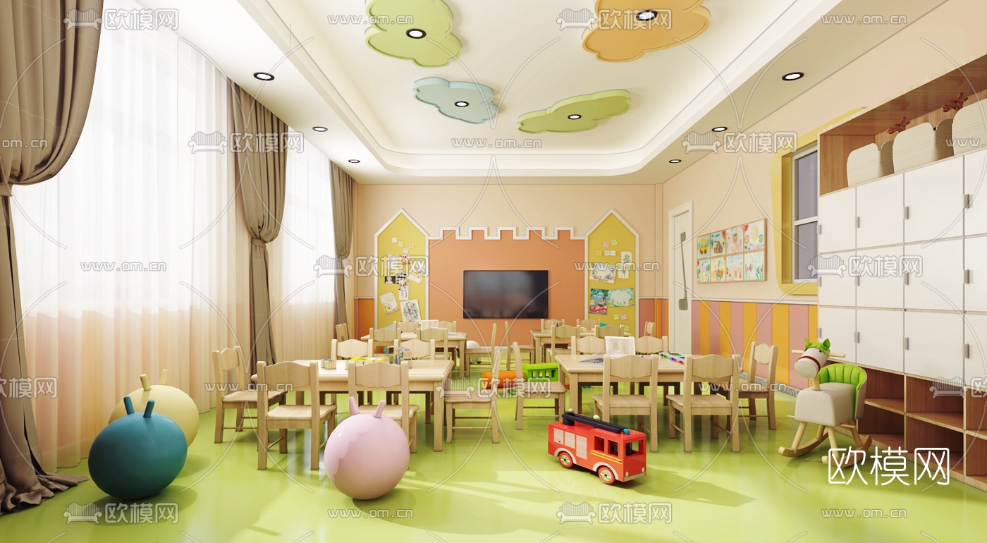 现代幼儿园教室3d模型下载（渲染图1）