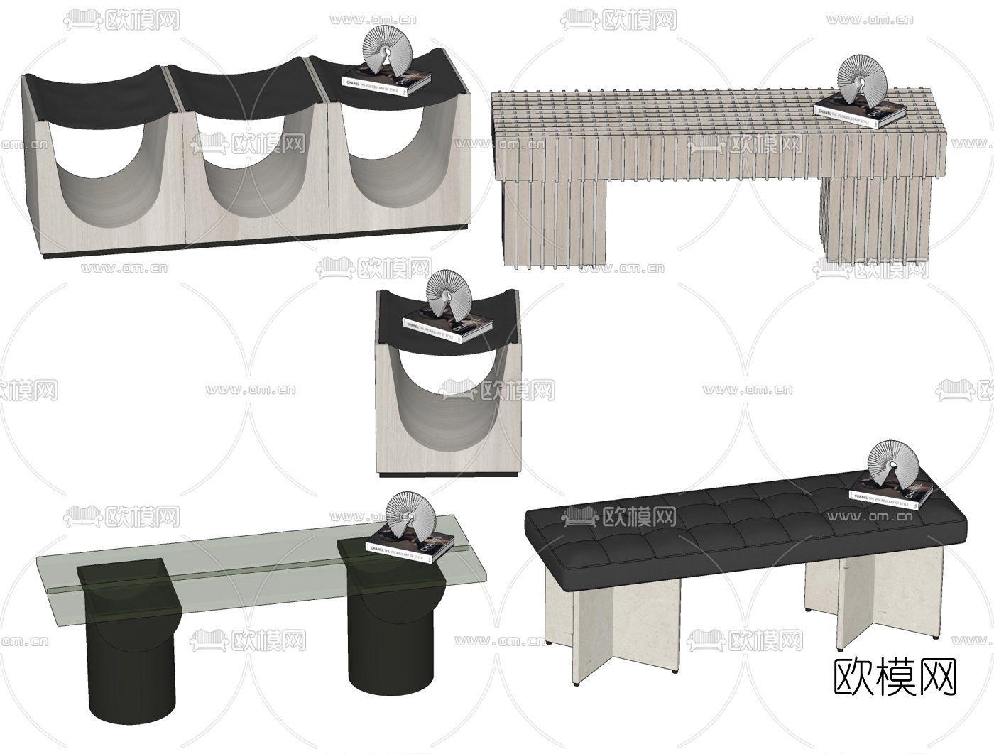 现代布艺长凳su模型下载（渲染图2）