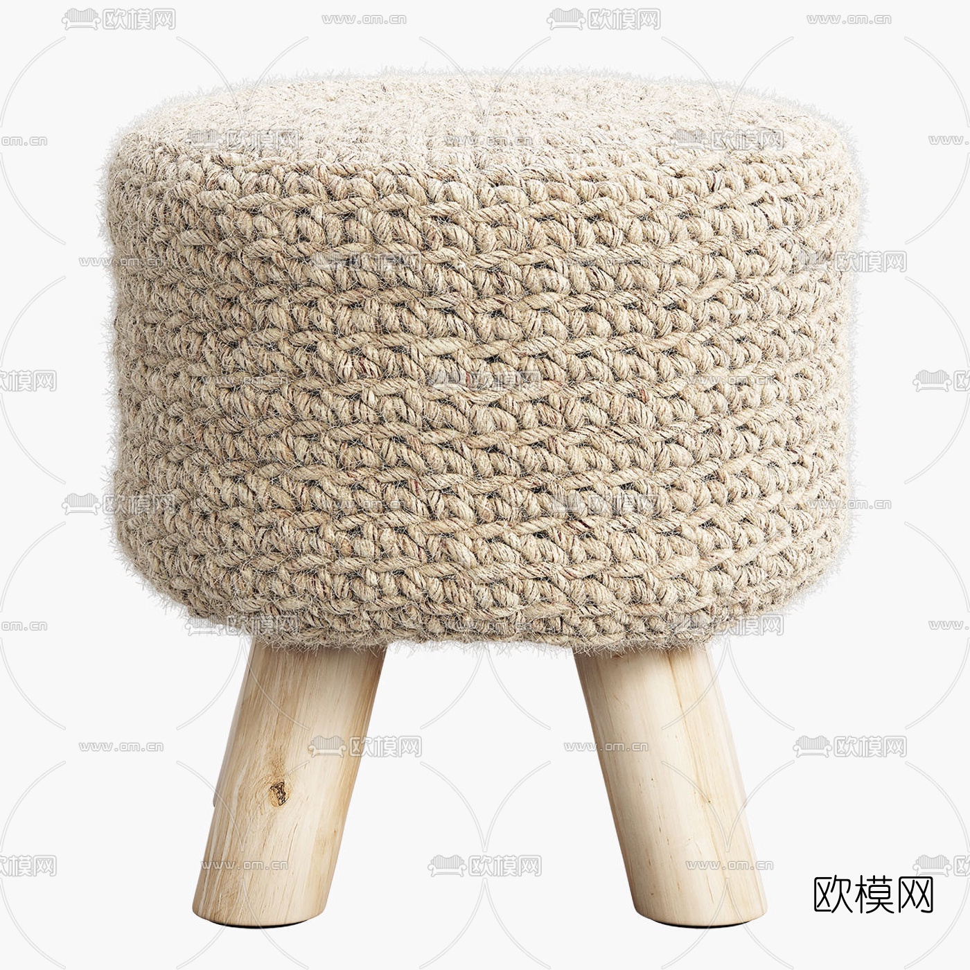 现代毛绒绳编矮凳圆凳3d模型