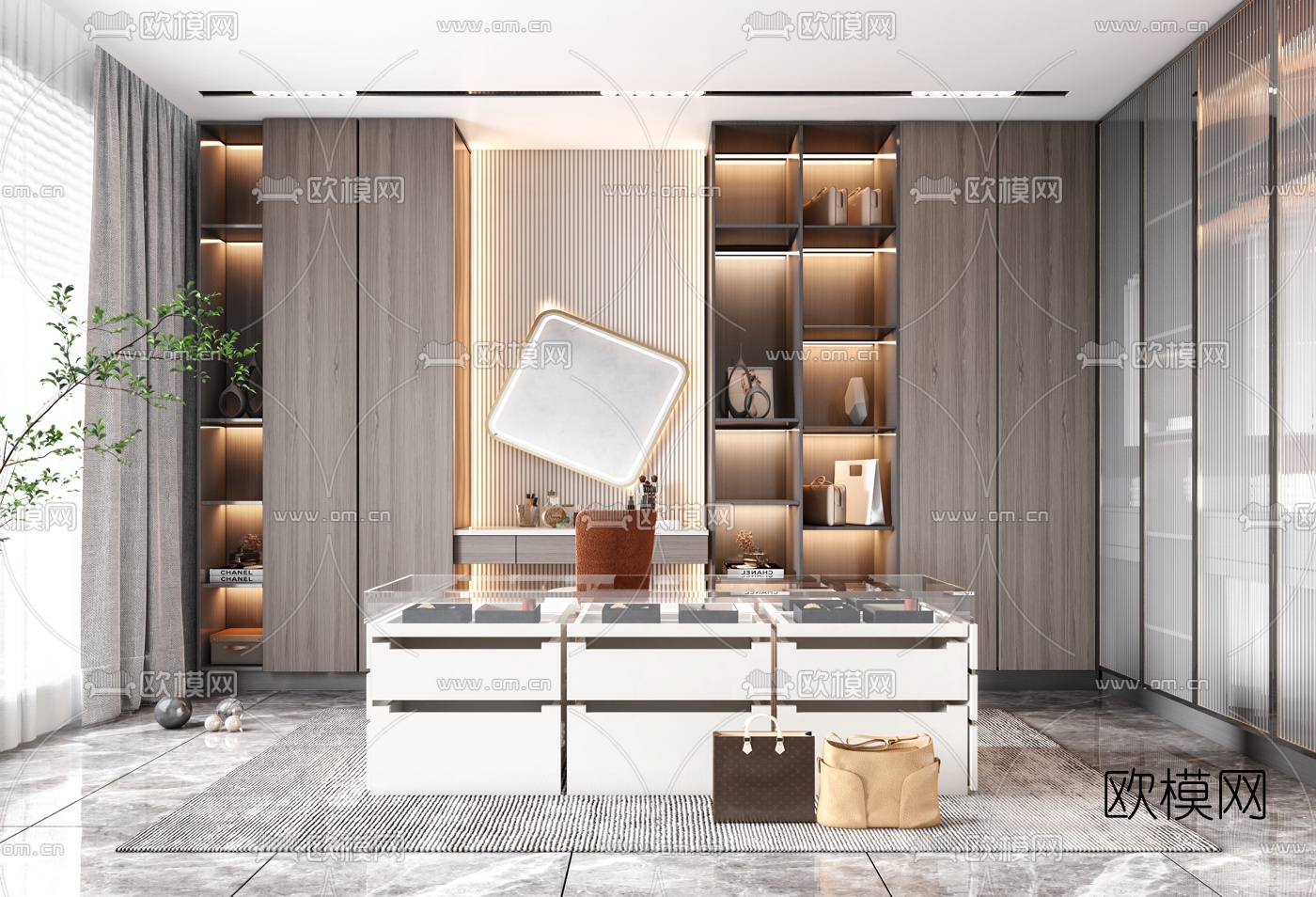 现代轻奢衣帽间3d模型下载