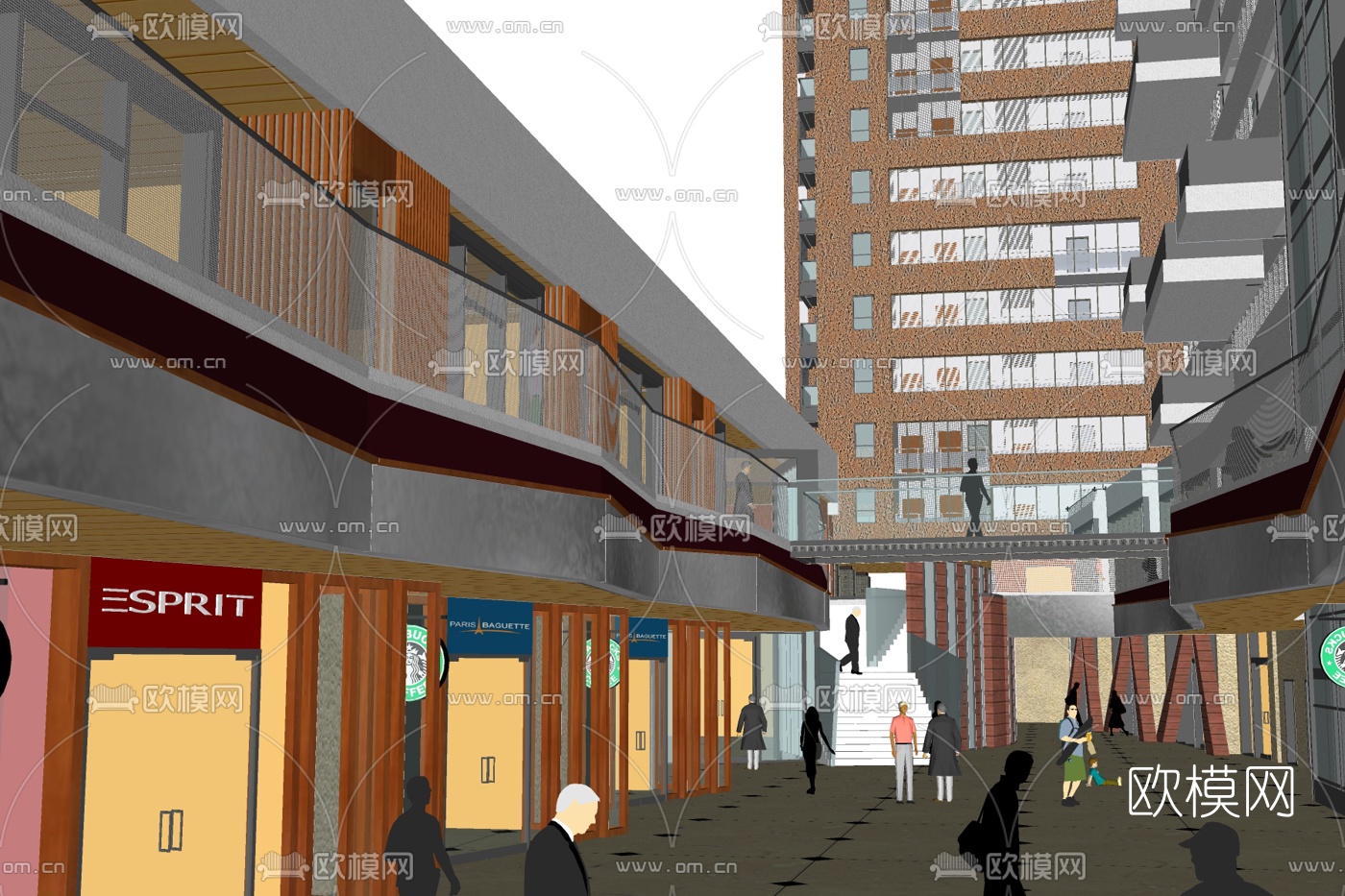 现代商业街su模型下载