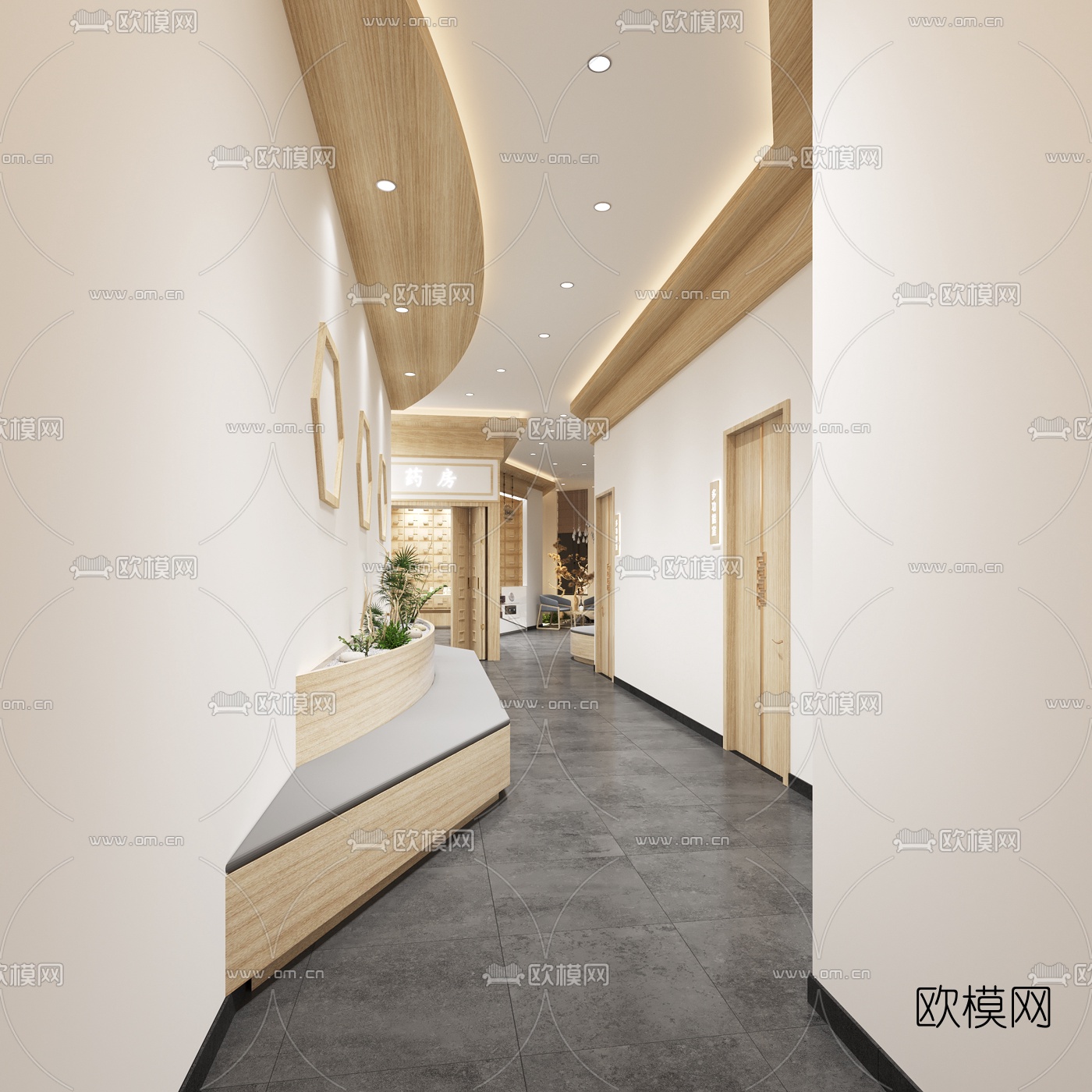 新中式中医院走廊过道3d模型