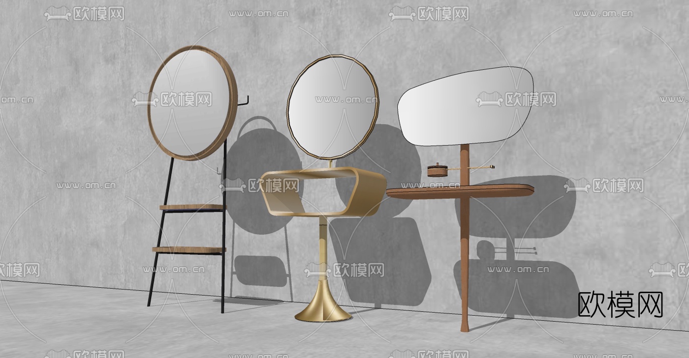 现代置物架镜架su模型下载（渲染图3）
