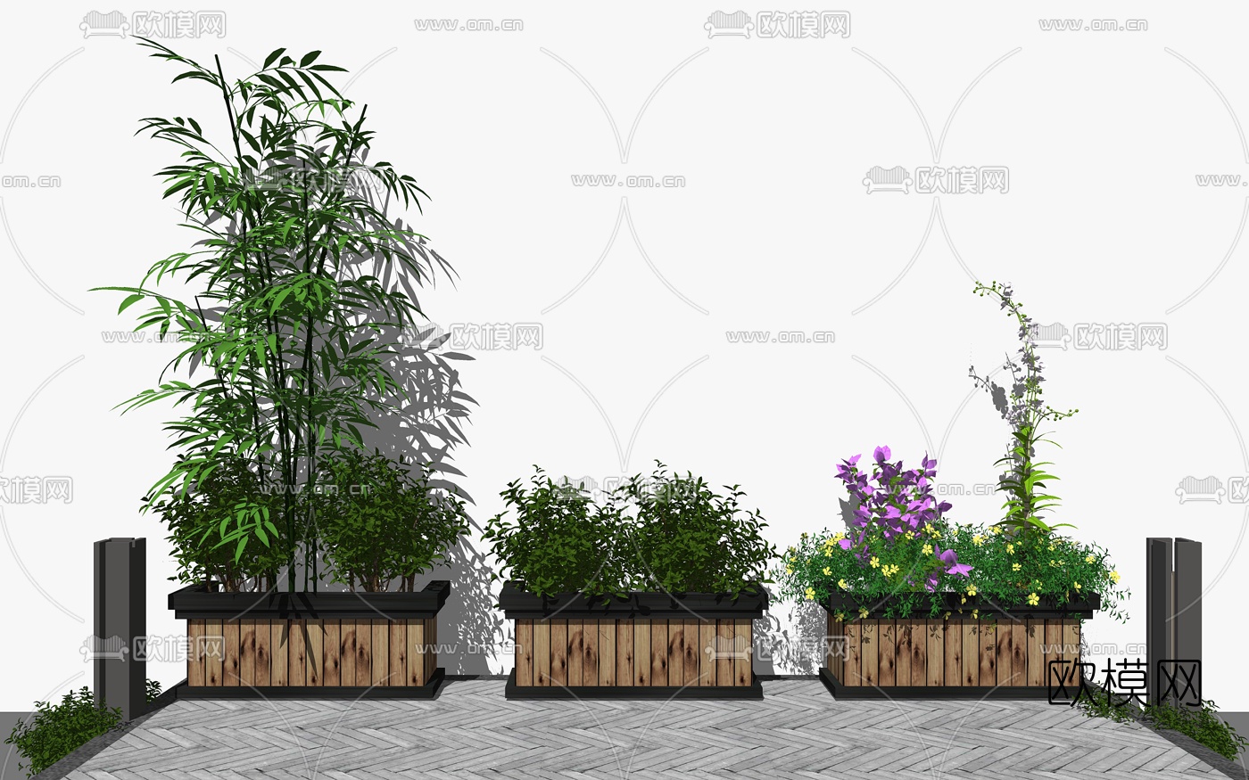 新中式庭院绿化盆栽su模型下载（渲染图2）