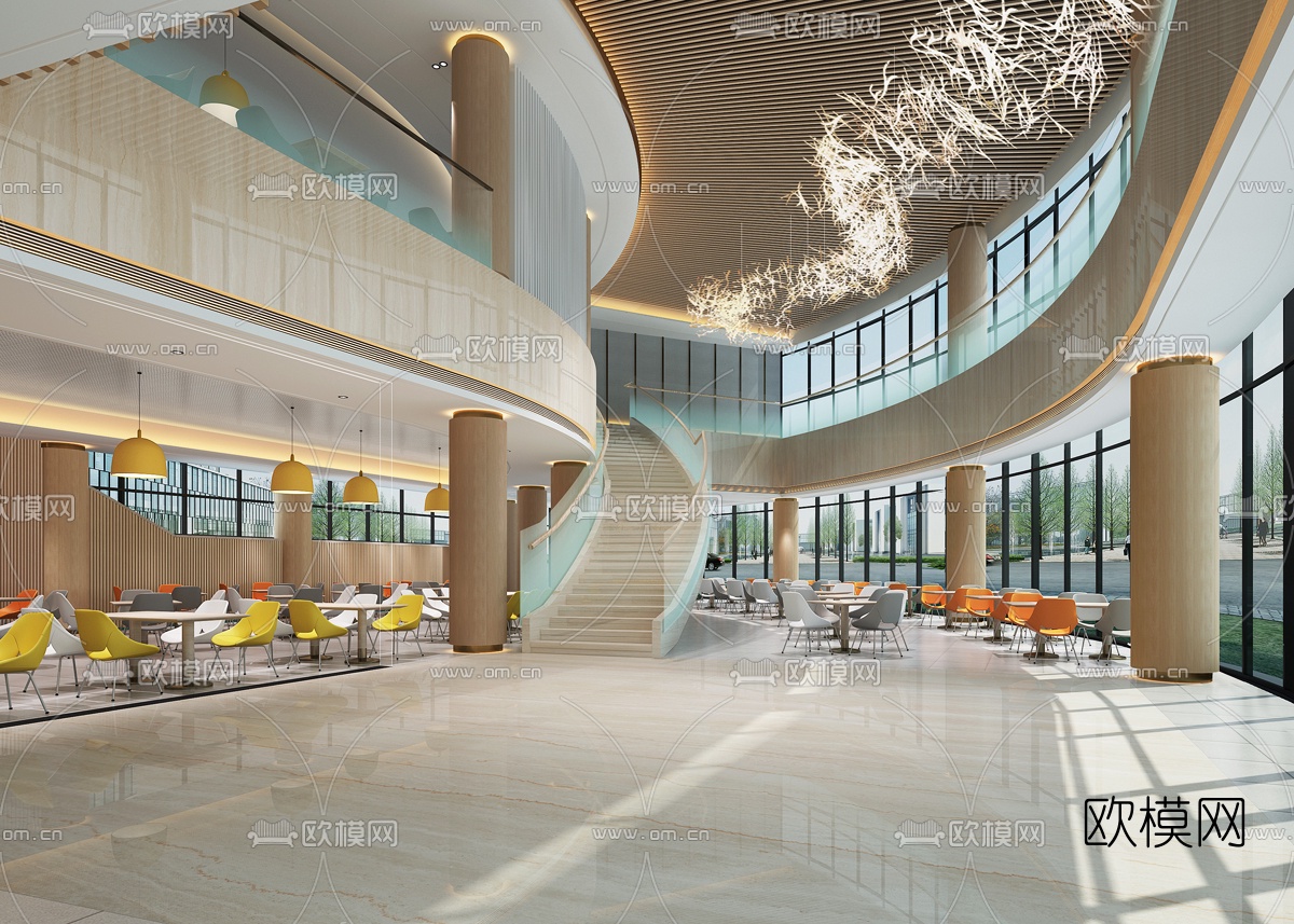 现代公司员工餐厅3d模型下载（渲染图2）